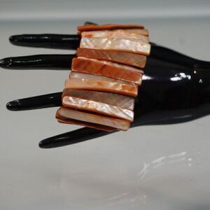 Abalone Mother of Pearl Shells Bracelet Tropical Boho Beach Stretch Orange Lust